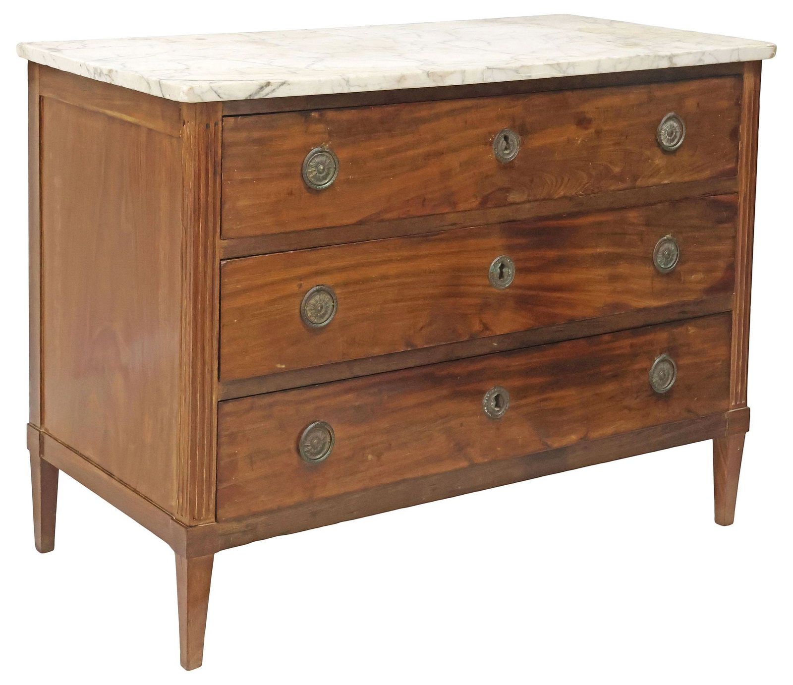 FRENCH LOUIS XVI STYLE MARBLE-TOP MAHOGANY COMMODE (1 of 5)