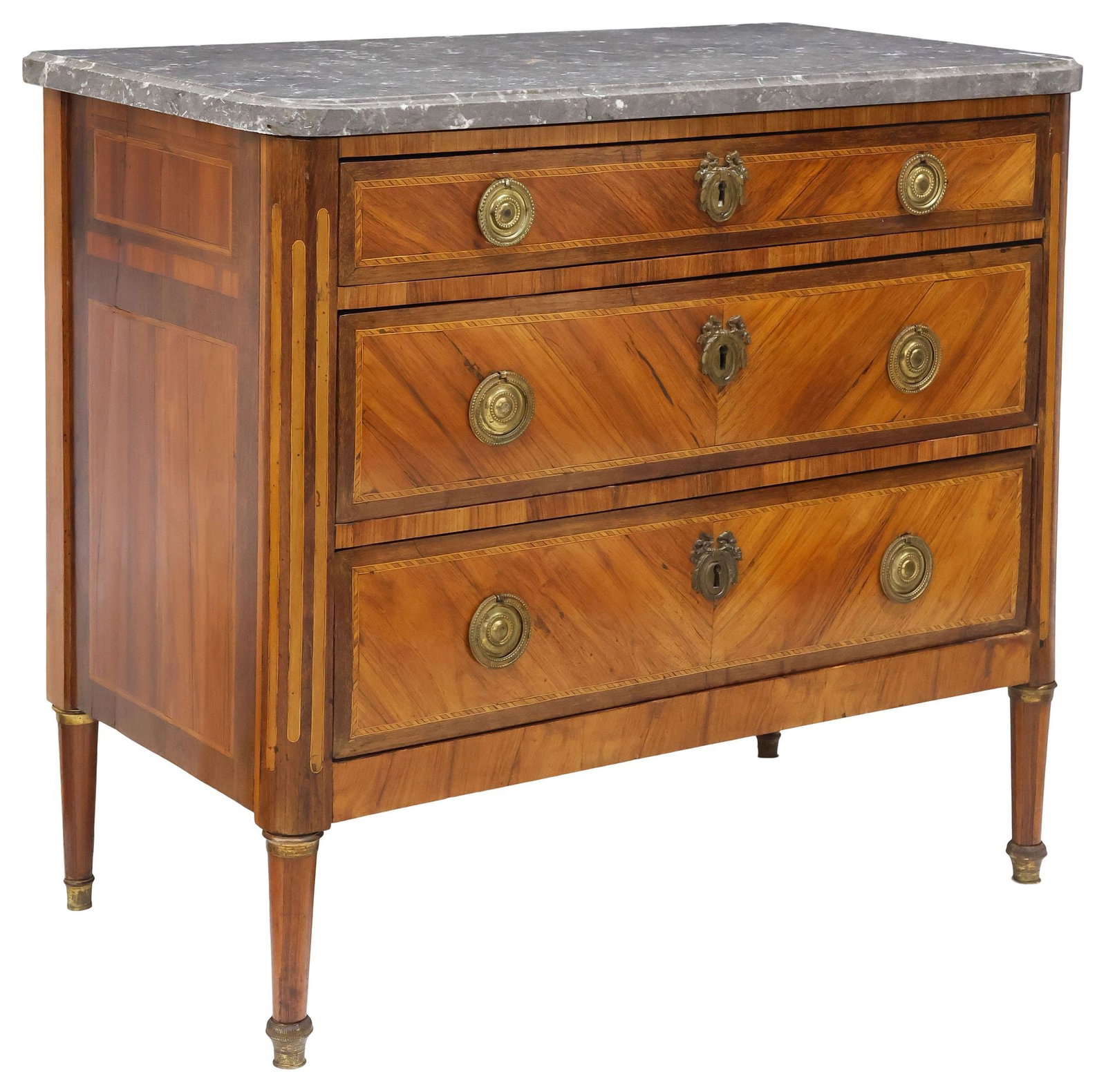 FRENCH LOUIS XVI STYLE MARBLE-TOP MATCHED VENEER COMMODE (1 of 5)