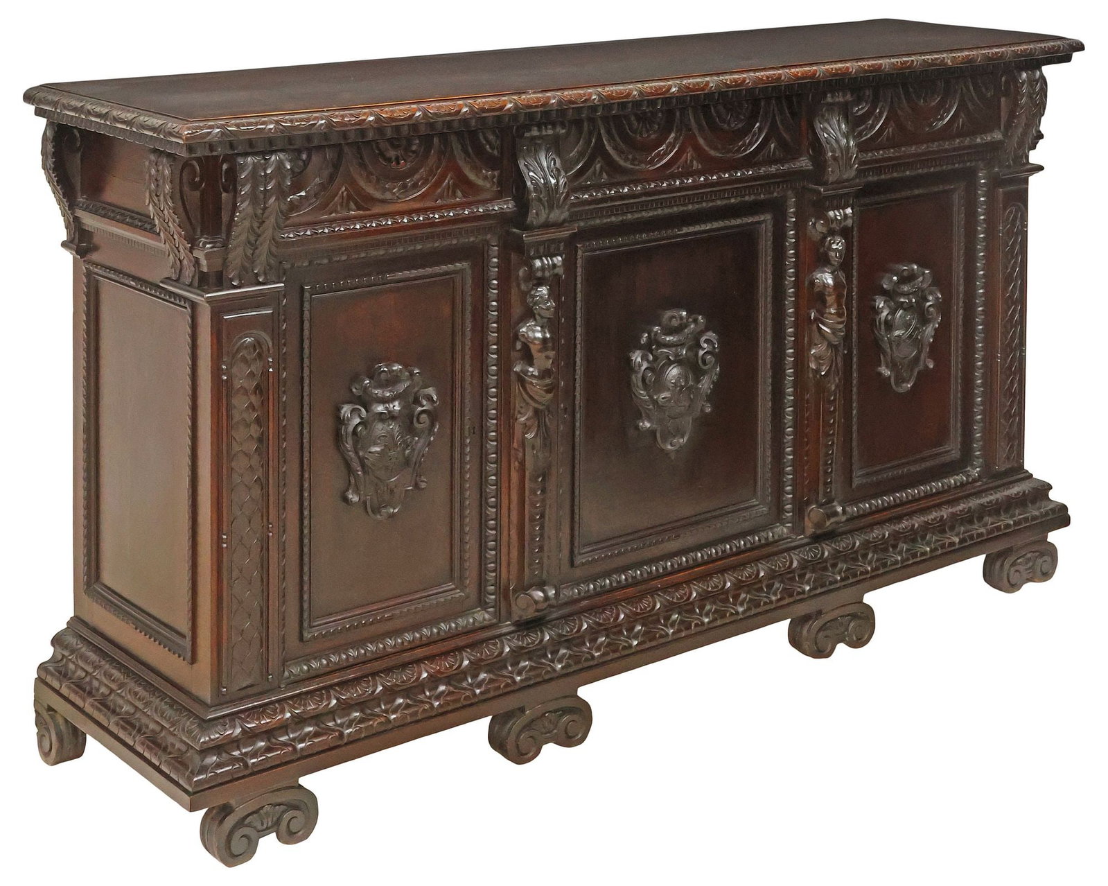 ITALIAN RENAISSANCE REVIVAL CARVED WALNUT SIDEBOARD (1 of 8)