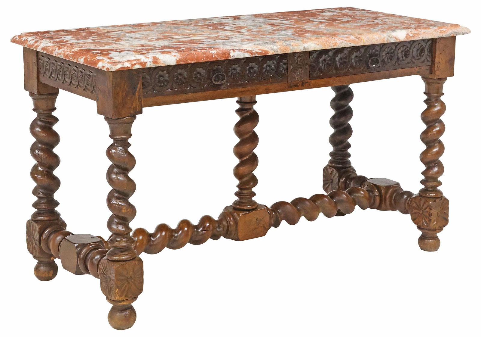 FRENCH HENRI II STYLE MARBLE-TOP CARVED WALNUT CONSOLE / WRITING TABLE (1 of 6)