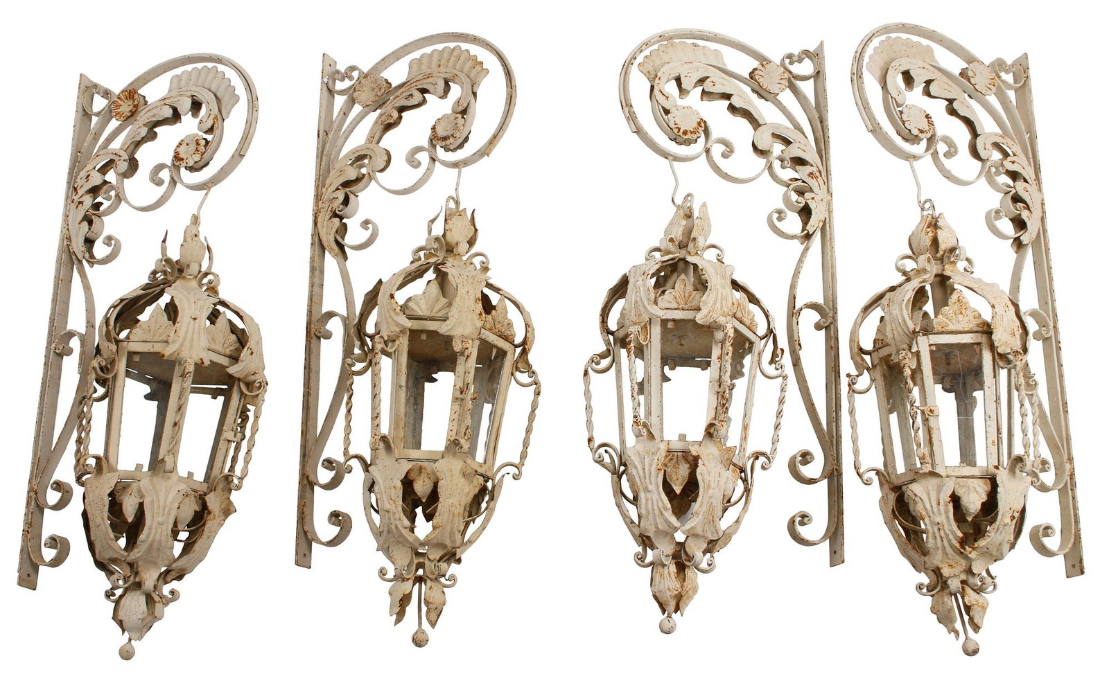 (4) SPANISH-STYLE WROUGHT IRON & TOLE WALL BRACKET LANTERNS, 46"H (1 of 6)
