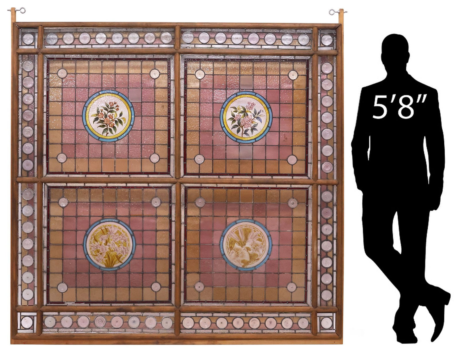 LARGE ARCHITECTURAL LEADED & STAINED GLASS WINDOW, 73"H (1 of 7)