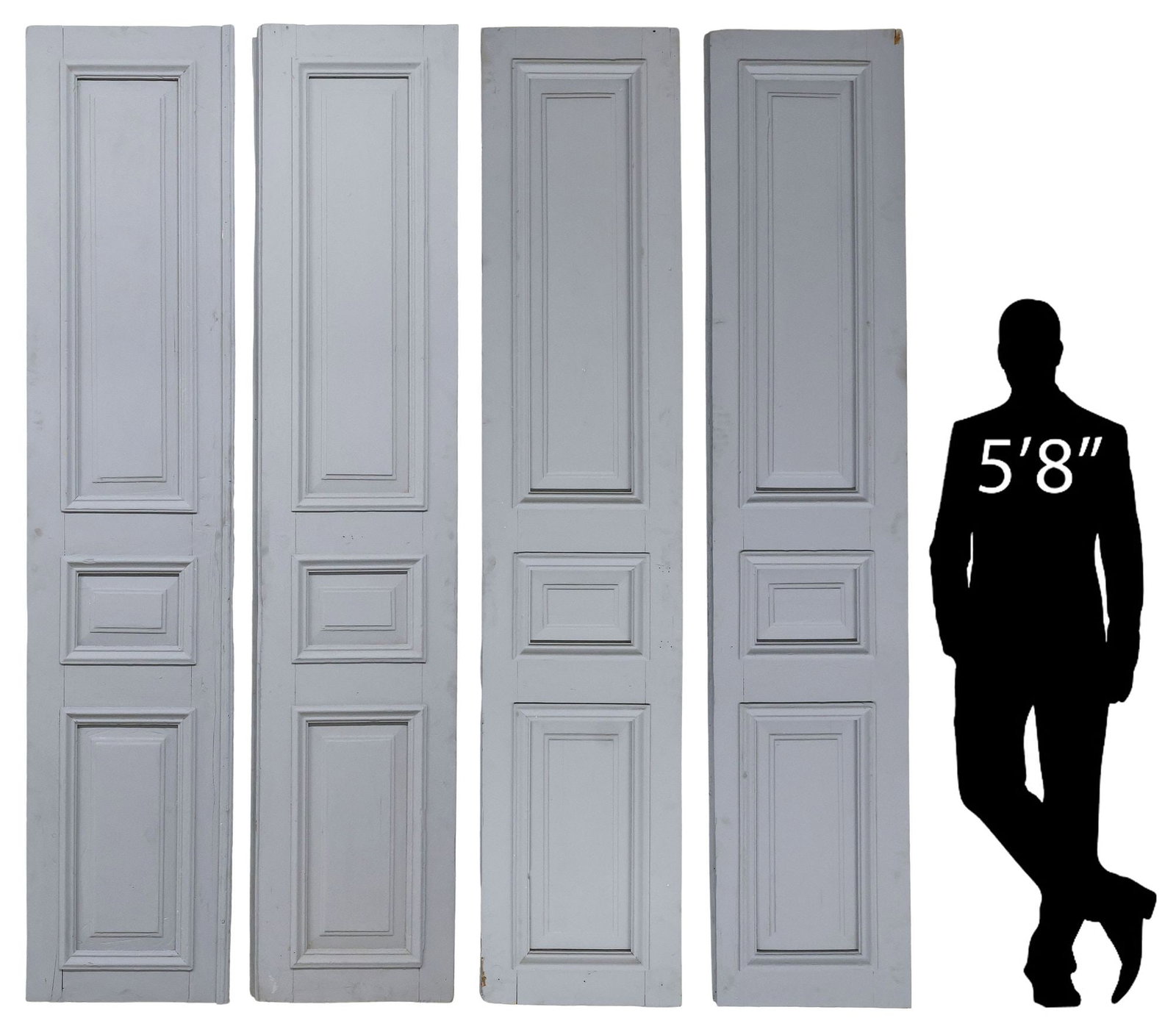 (4) FRENCH ARCHITECTURAL GRAY-PAINTED 3-PANEL DOORS, 105.5"H (1 of 5)