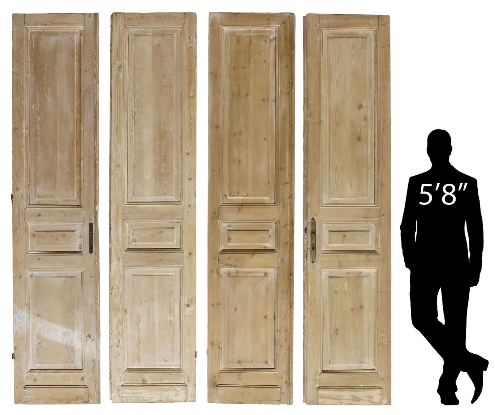 (4) FRENCH ARCHITECTURAL GRAY-PAINTED 3-PANEL DOORS, 105.5"H (1 of 5)