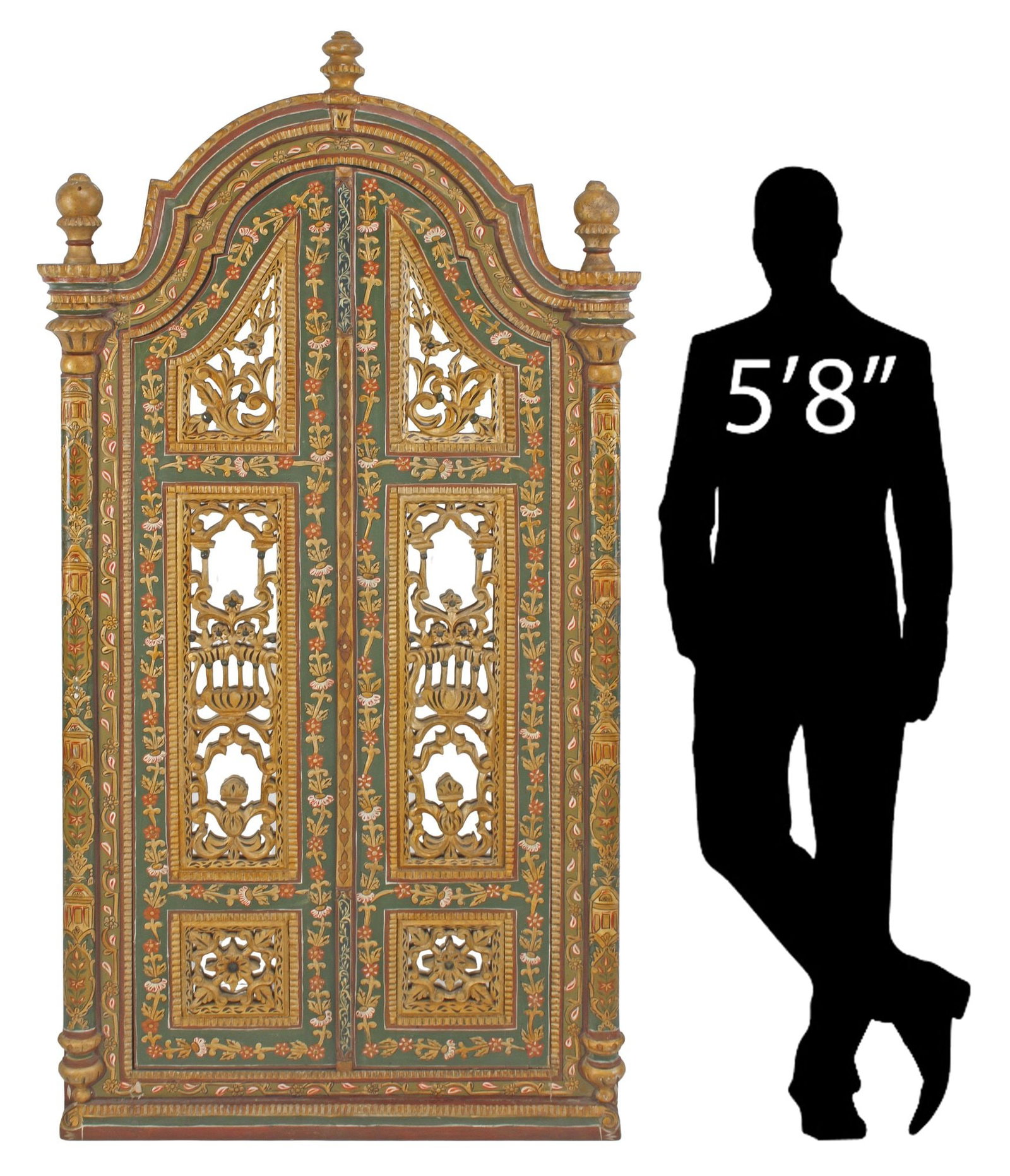 ARCHITECTURAL CARVED & POLYCHROME-PAINTED DOOR SET, INDIA, 76.5"H (1 of 6)
