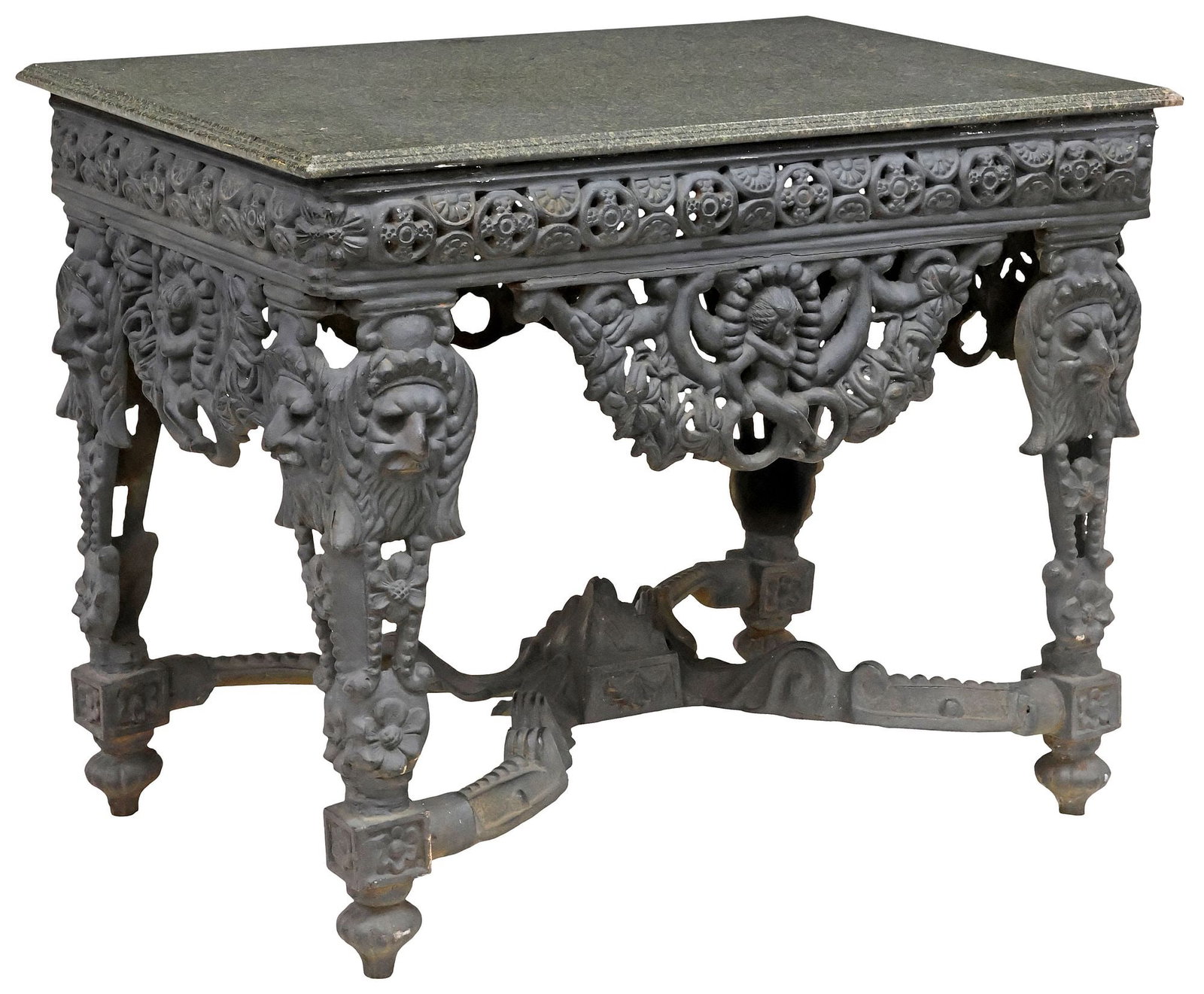 RENAISSANCE STYLE GRANITE-TOP PAINTED CAST IRON PATIO TABLE (1 of 6)
