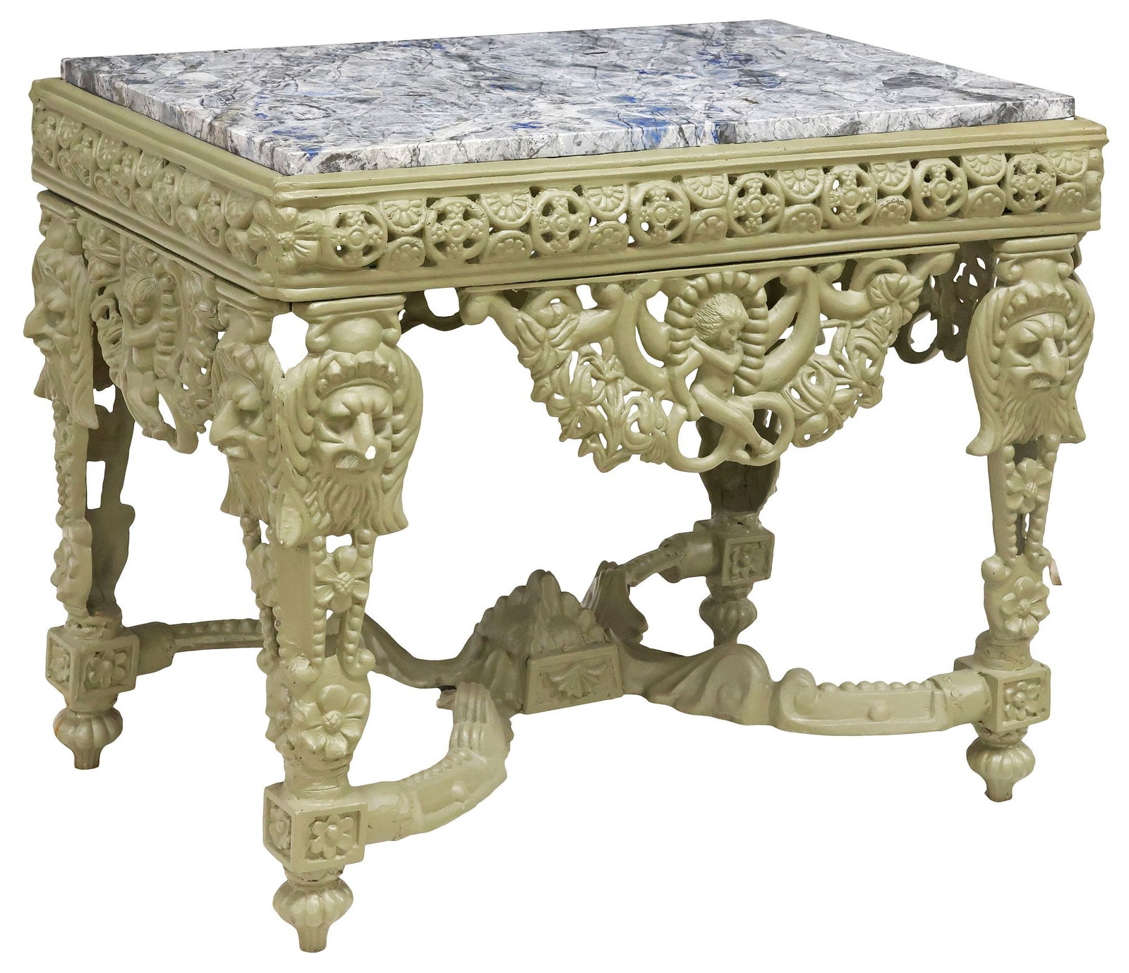 RENAISSANCE STYLE MARBLE-TOP PAINTED CAST IRON PATIO TABLE (1 of 6)
