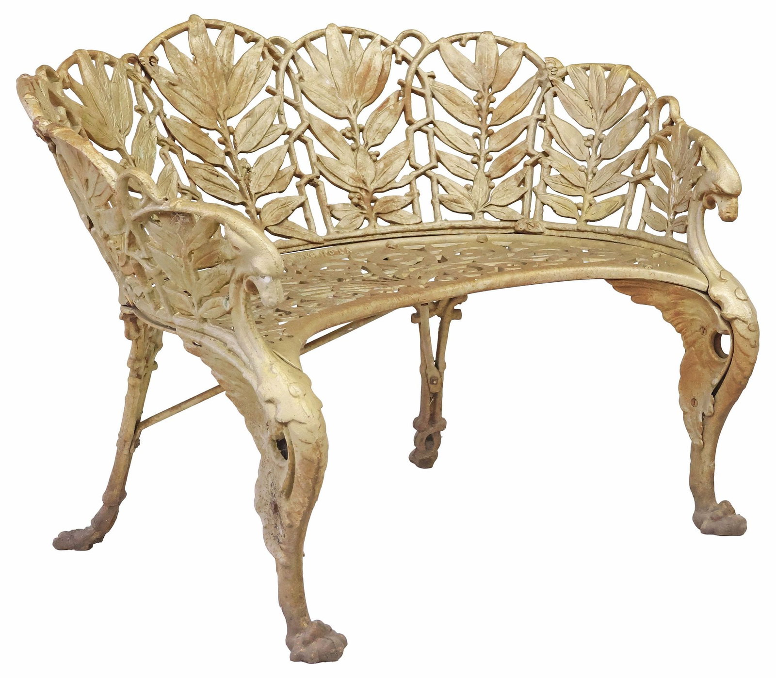 HINDERERS IRONWORKS GILT-PAINTED CAST IRON GARDEN BENCH, NEW ORLEANS (1 of 6)