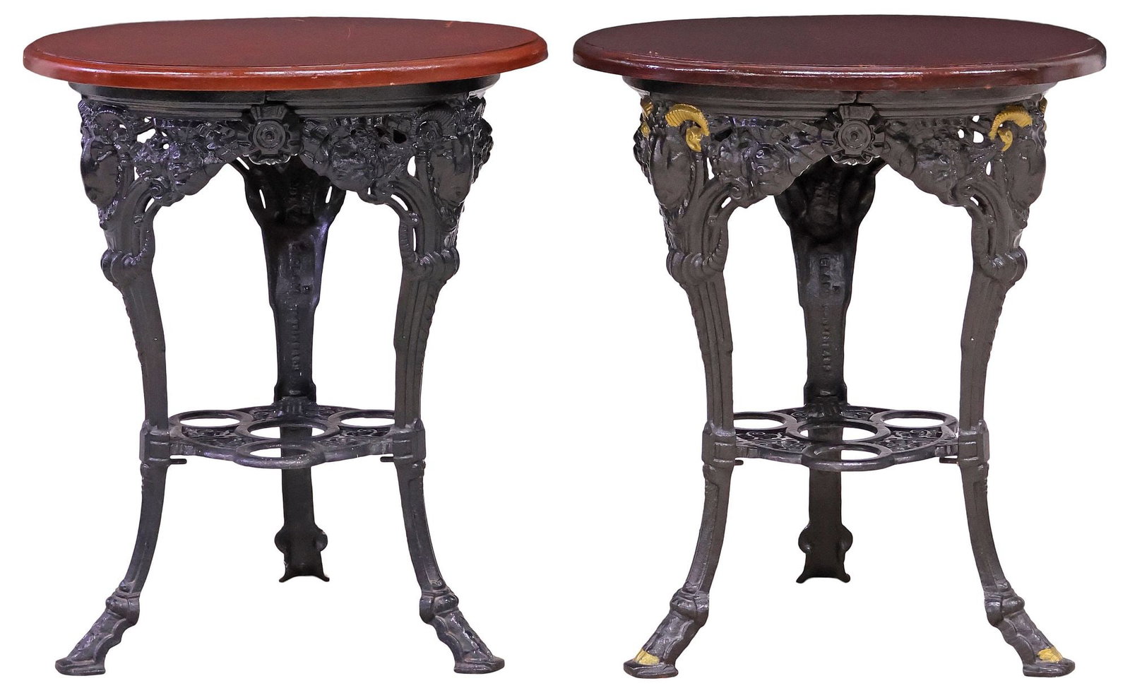 (2) ENGLISH VICTORIAN 'BICLAM' CAST IRON RAM'S HEAD PUB TABLES (1 of 6)