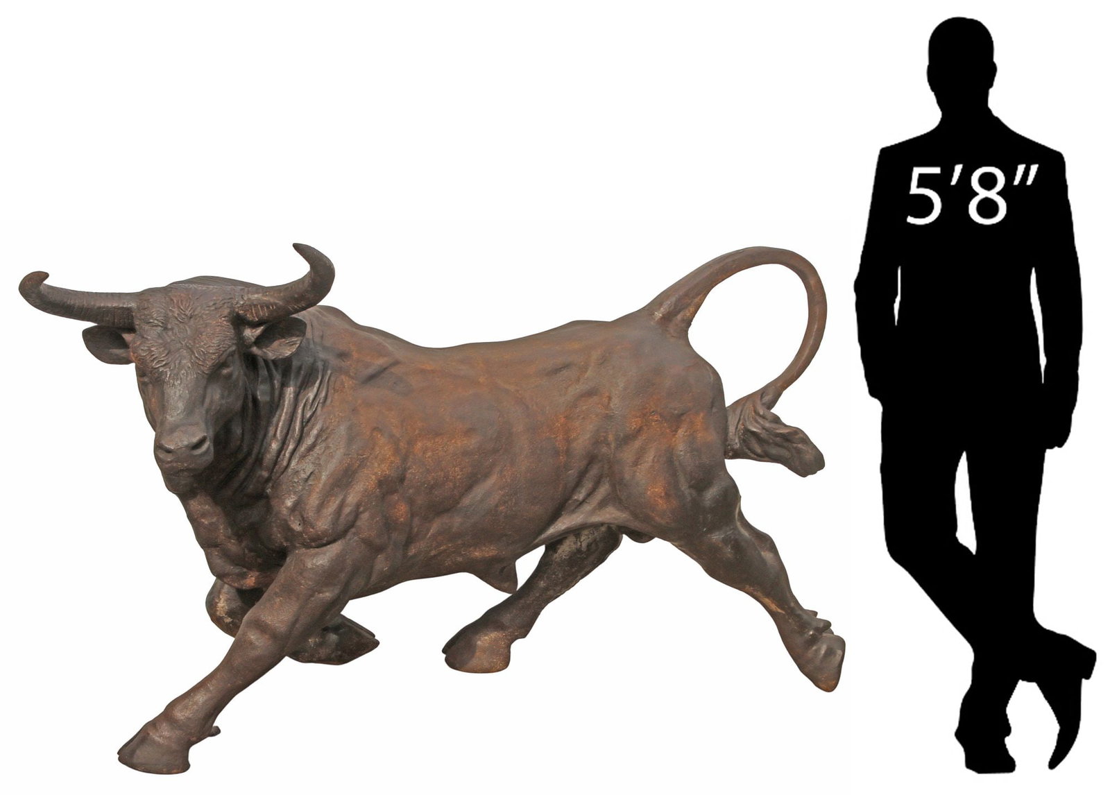 LARGE CAST IRON GARDEN SCULPTURE, CHARGING BULL, 40"H X 64"L (1 of 6)