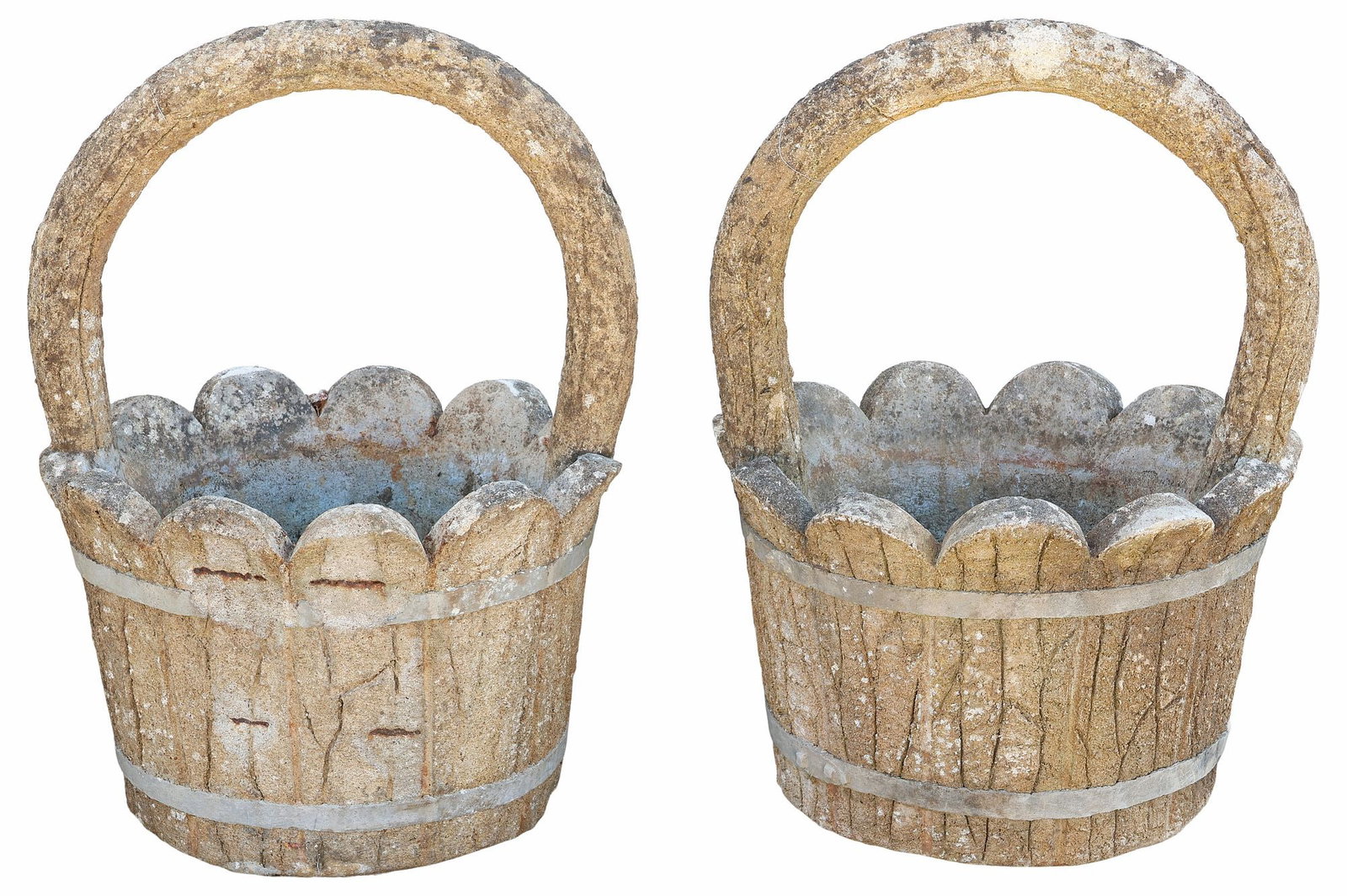 (2) CAST STONE FAUX BOIS BASKET-FORM GARDEN PLANTERS (1 of 3)