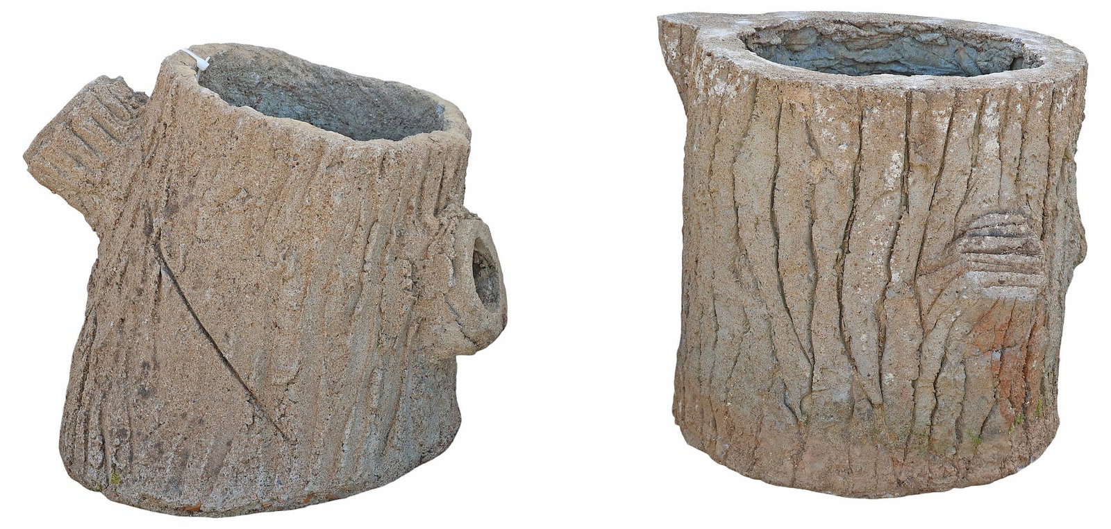 (2) CAST STONE TREE TRUNK FAUX BOIS GARDEN PLANTERS (1 of 3)
