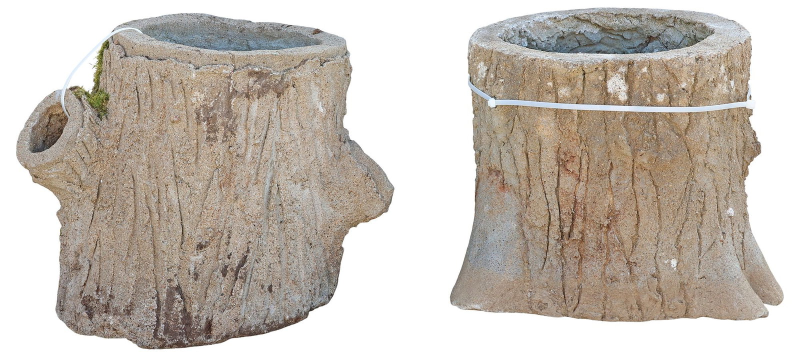 (2) CAST STONE TREE TRUNK FAUX BOIS GARDEN PLANTERS (1 of 3)