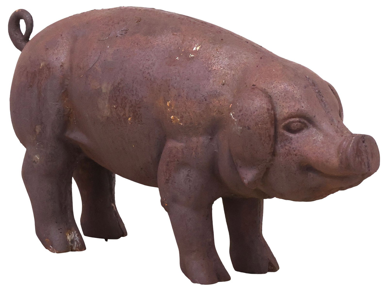 PATINATED CAST IRON GARDEN SCULPTURE, PIG (1 of 4)