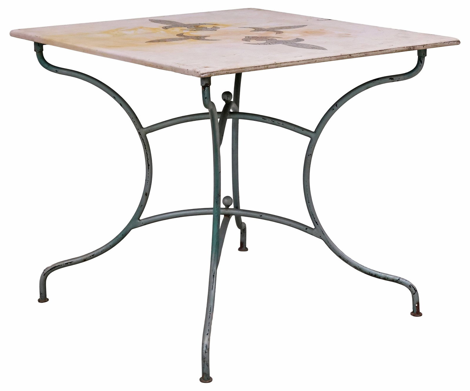 FRENCH MOSAIC-INLAID CONCRETE & CAST IRON 'FLEUR DE LIS' BISTRO TABLE (1 of 5)