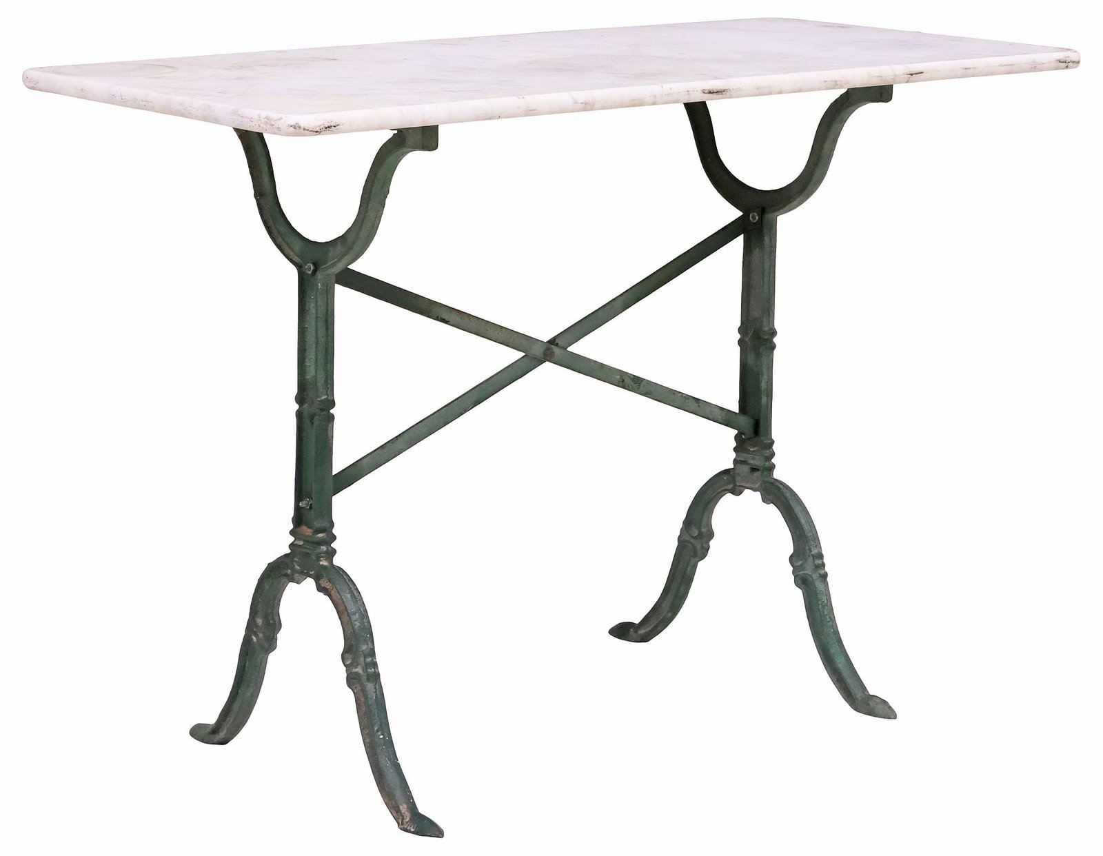 FRENCH MARBLE-TOP GREEN-PAINTED CAST IRON BISTRO TABLE (1 of 4)