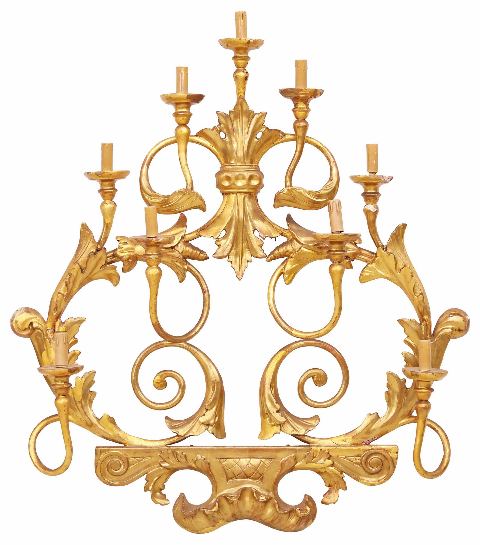 LOUIS XV STYLE FOLIATE GILTWOOD 9-LIGHT WALL SCONCE, 43.5"H (1 of 4)