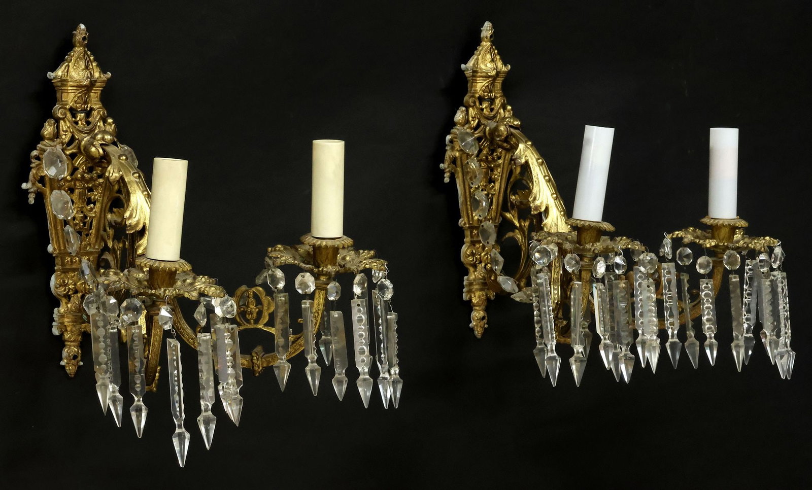 (2) LOUIS XV STYLE ORMOLU & CRYSTAL 2-LIGHT WALL SCONCES (1 of 3)