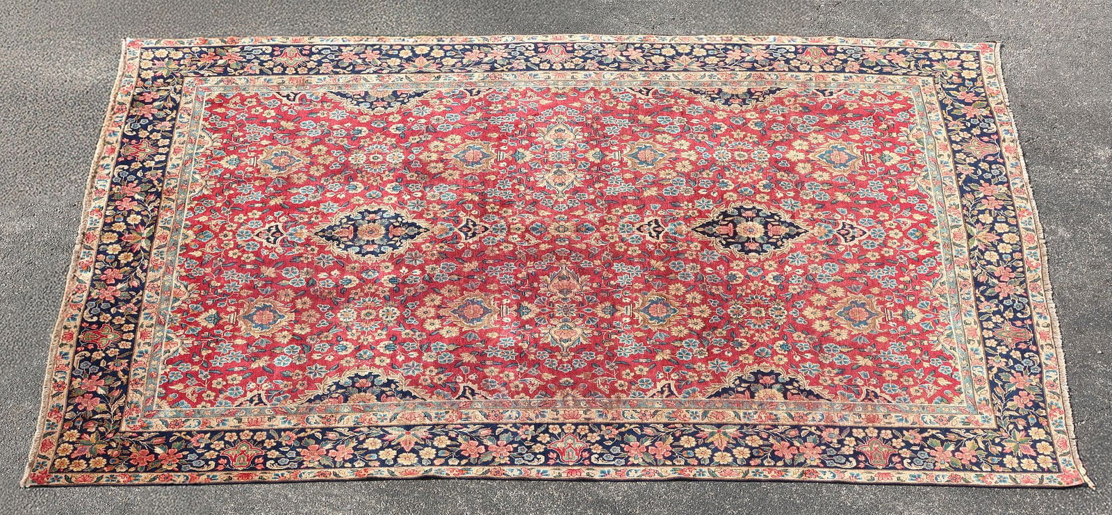 ESTATE HAND-TIED YAZD RUG, PERSIA, 13'5" X 9'5": Estate hand-tied Yazd Persian rug, approx 13'5.5"l, 9'5"w **Please Note: All of the rugs offered in this auction would likely benefit from a professional cleaning. Estate rugs may sh
