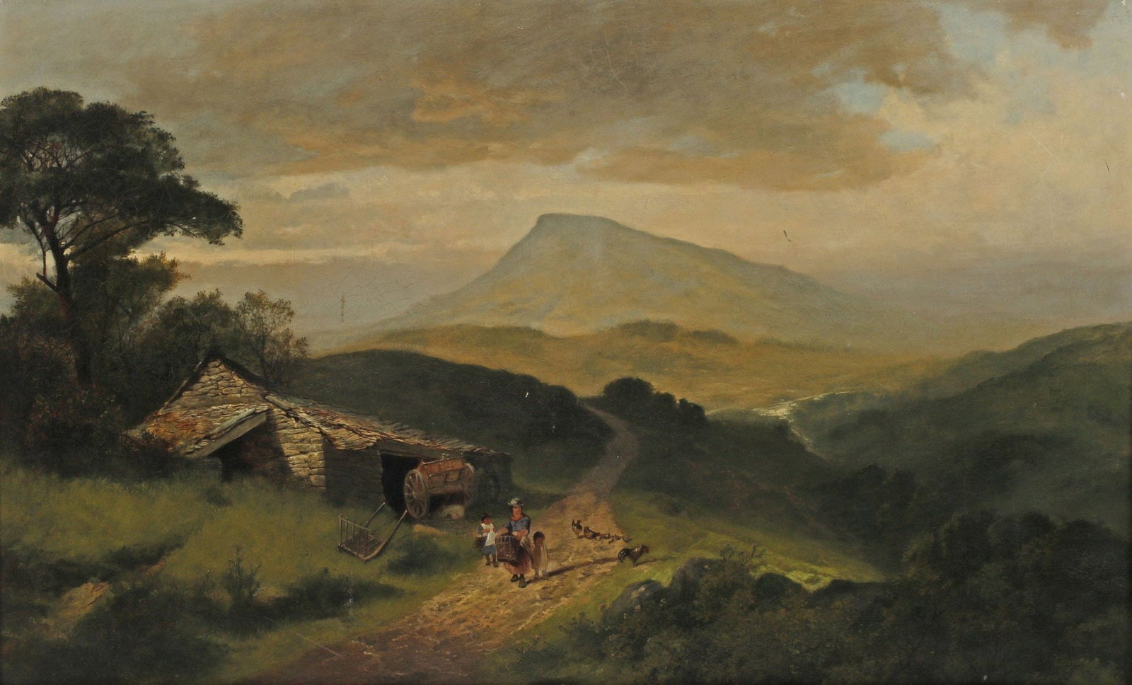 CONTINENTAL SCHOOL OIL PAINTING, PEASANTS IN COUNTRYSIDE LANDSCAPE (1 of 6)