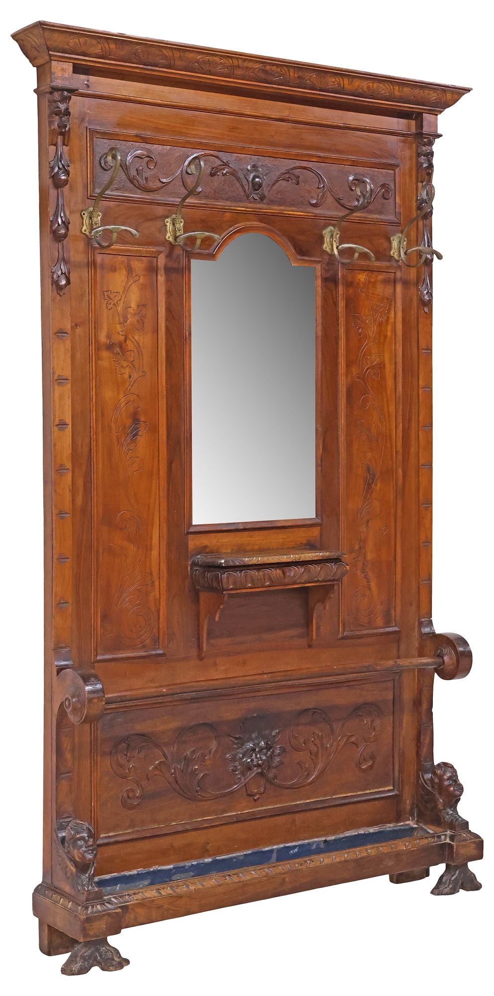 ITALIAN RENAISSANCE REVIVAL CARVED & MIRRORED WALNUT HALL TREE (1 of 5)