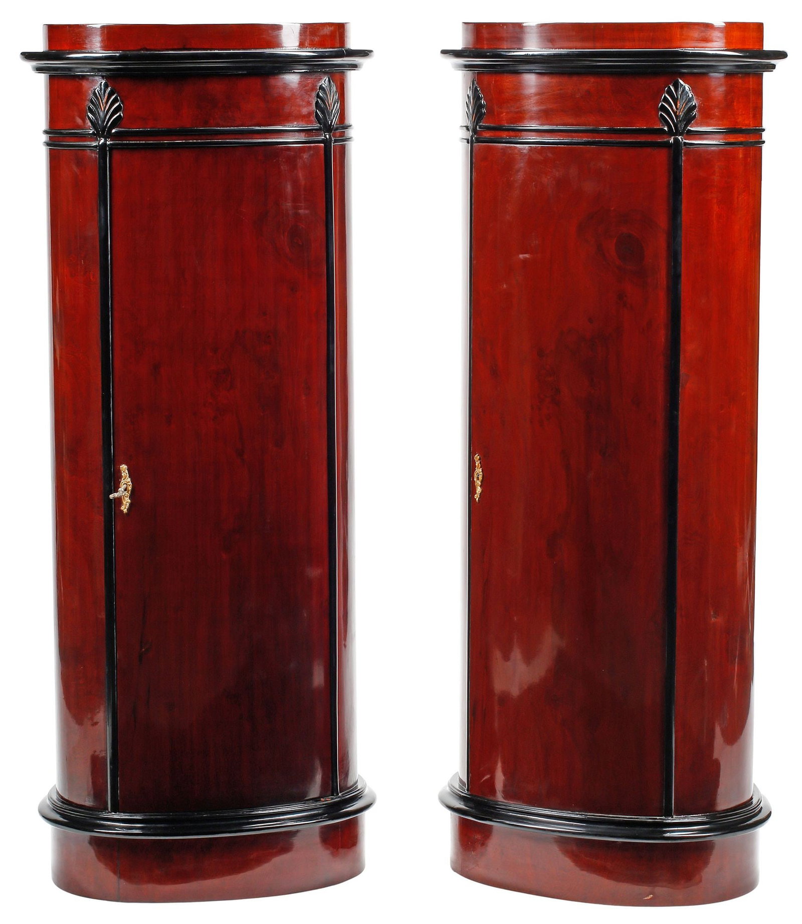 (2) BIEDERMEIER STYLE PARCEL-EBONIZED OVAL TALL CABINETS, 58"H (1 of 6)