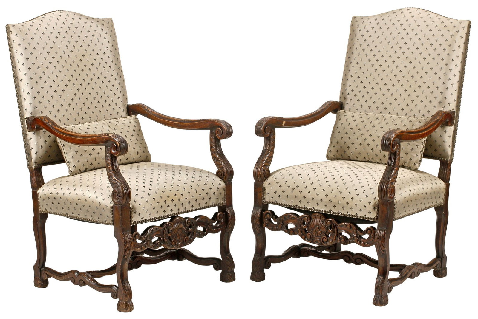 (2) REGENCE STYLE CARVED & UPHOLSTERED ARMCHAIRS / FAUTEUILS (1 of 7)