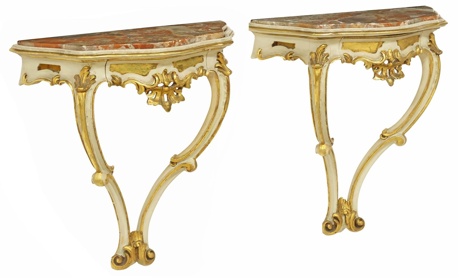 (2) ITALIAN LOUIS XV STYLE MARBLE-TOP PARCEL-GILT WALL BRACKETS (1 of 5)