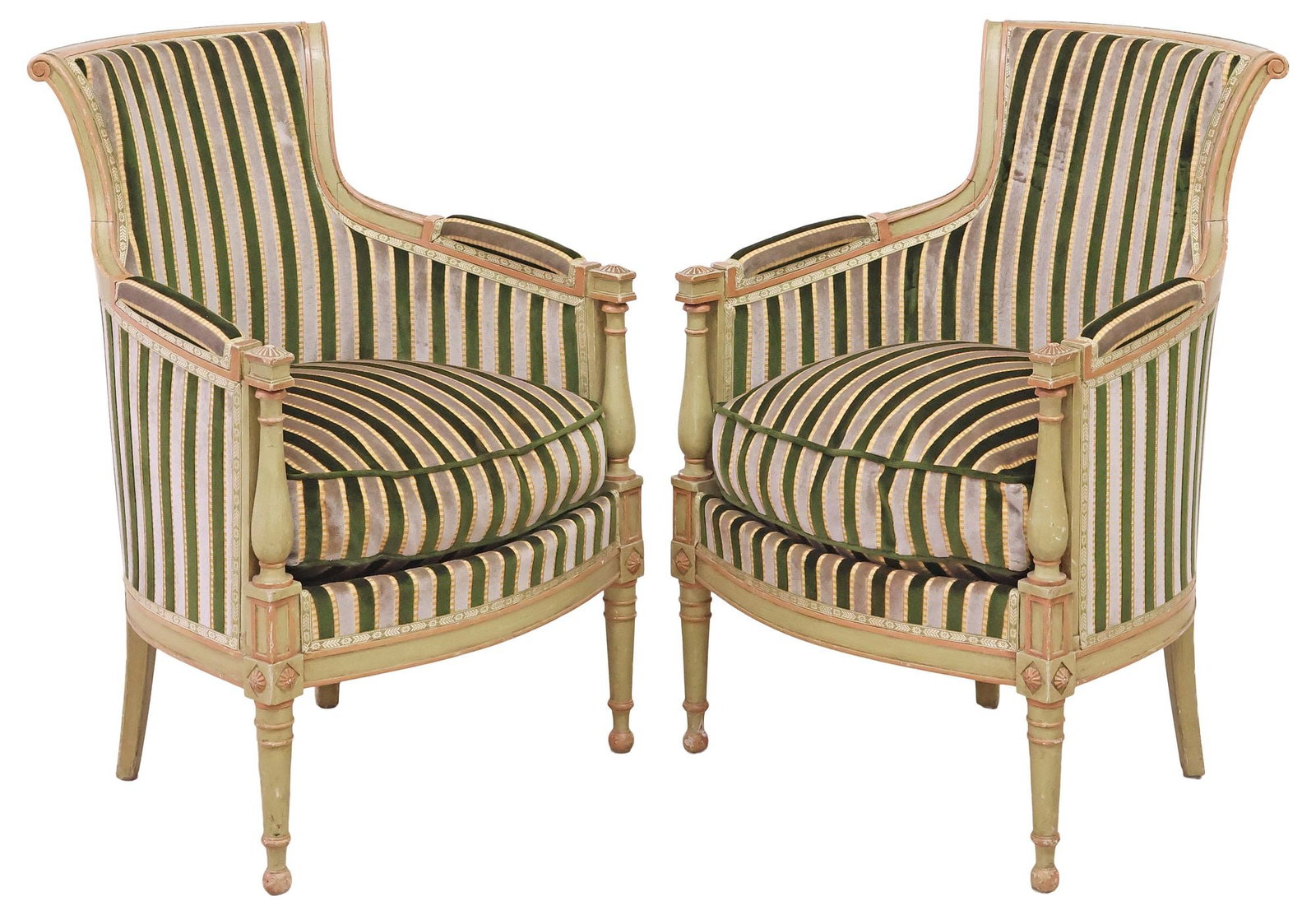 (2) ITALIAN LOUIS XV STYLE PAINTED & UPHOLSTERED BERGERE ARMCHAIRS (1 of 3)