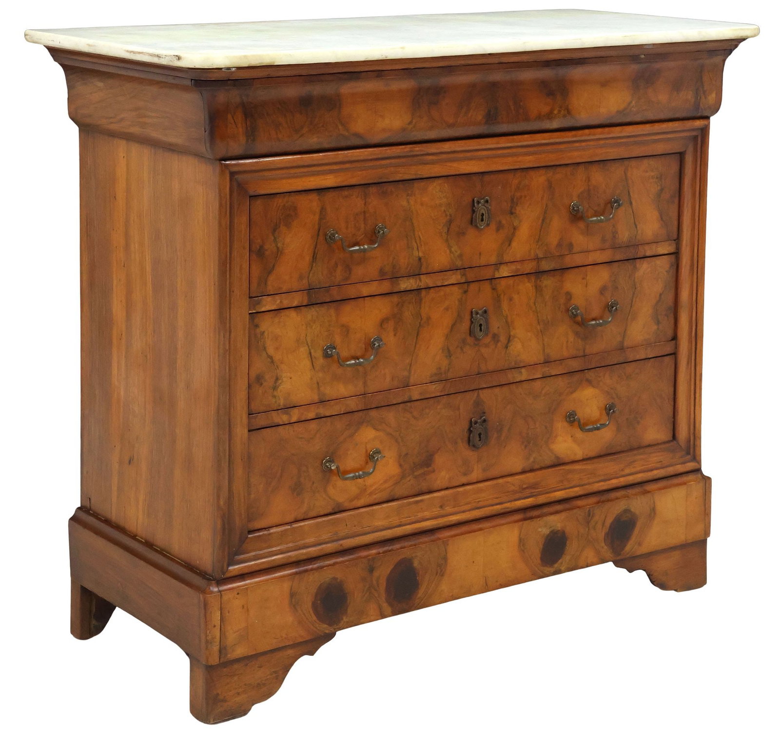 FRENCH LOUIS PHILIPPE PERIOD MARBLE-TOP BURLED WALNUT COMMODE (1 of 5)