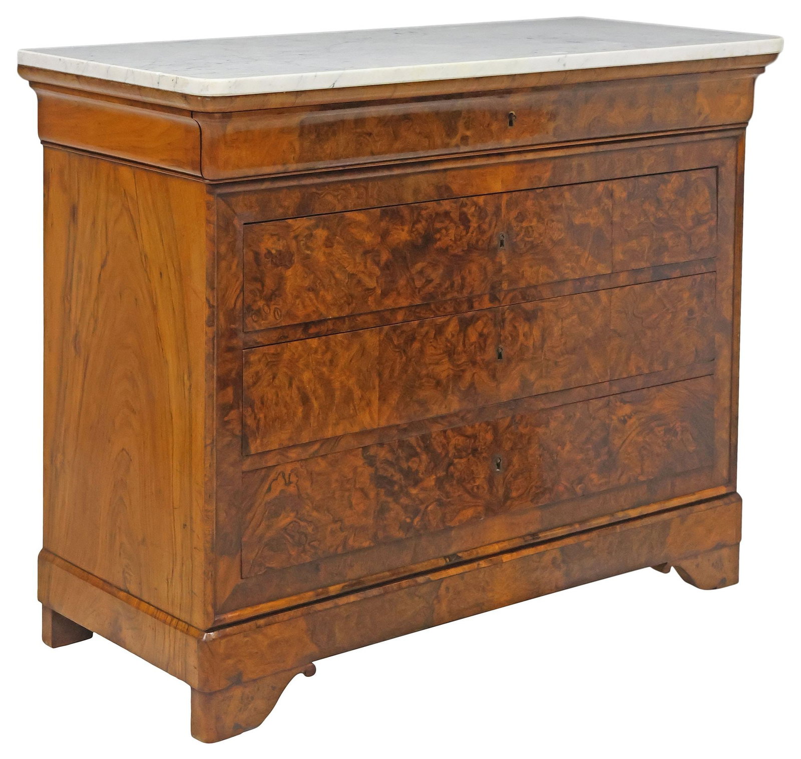 FRENCH LOUIS PHILIPPE PERIOD MARBLE-TOP BURLED WALNUT COMMODE (1 of 5)