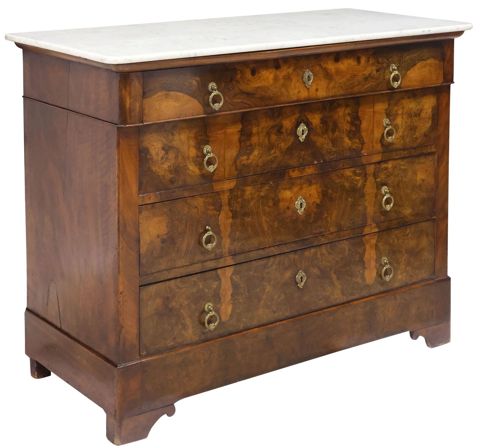 FRENCH LOUIS PHILIPPE PERIOD MARBLE-TOP BURLED WALNUT COMMODE (1 of 5)
