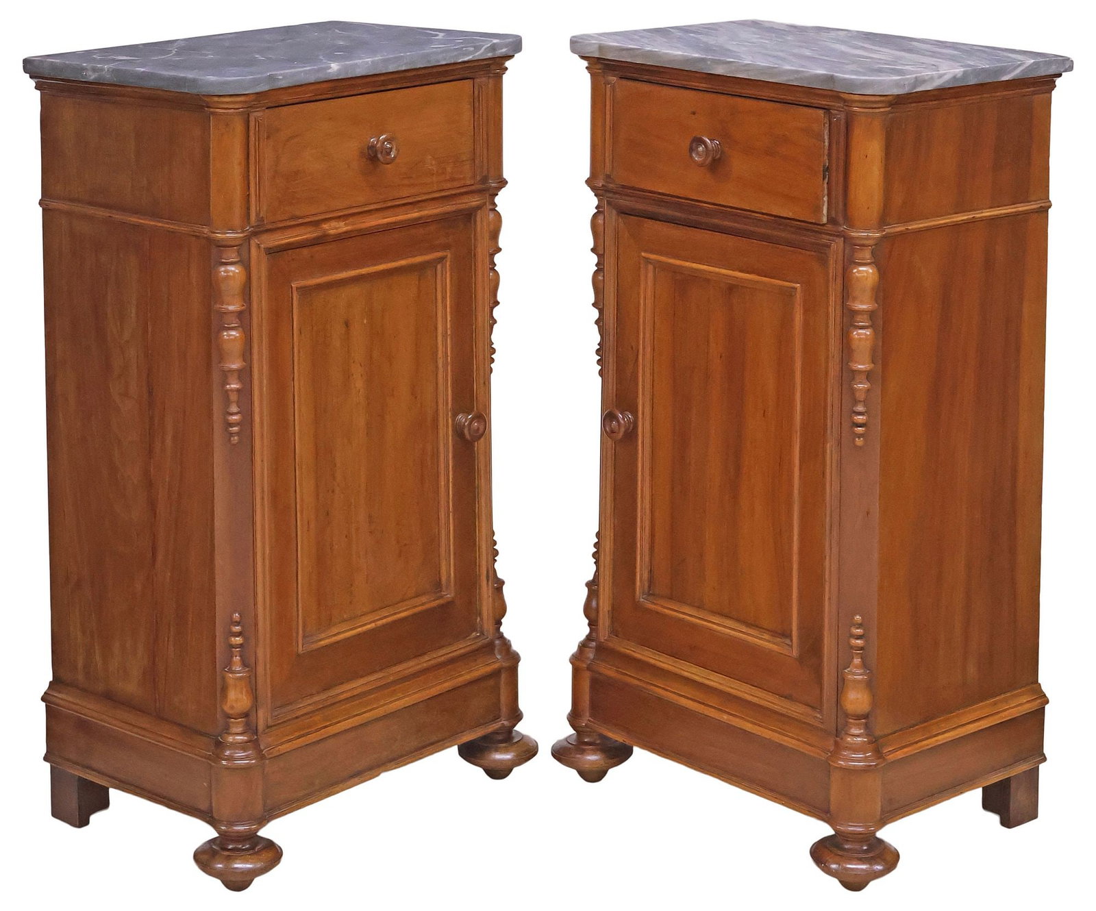 (2) ITALIAN MARBLE-TOP WALNUT BEDSIDE CABINETS / NIGHTSTANDS (1 of 6)