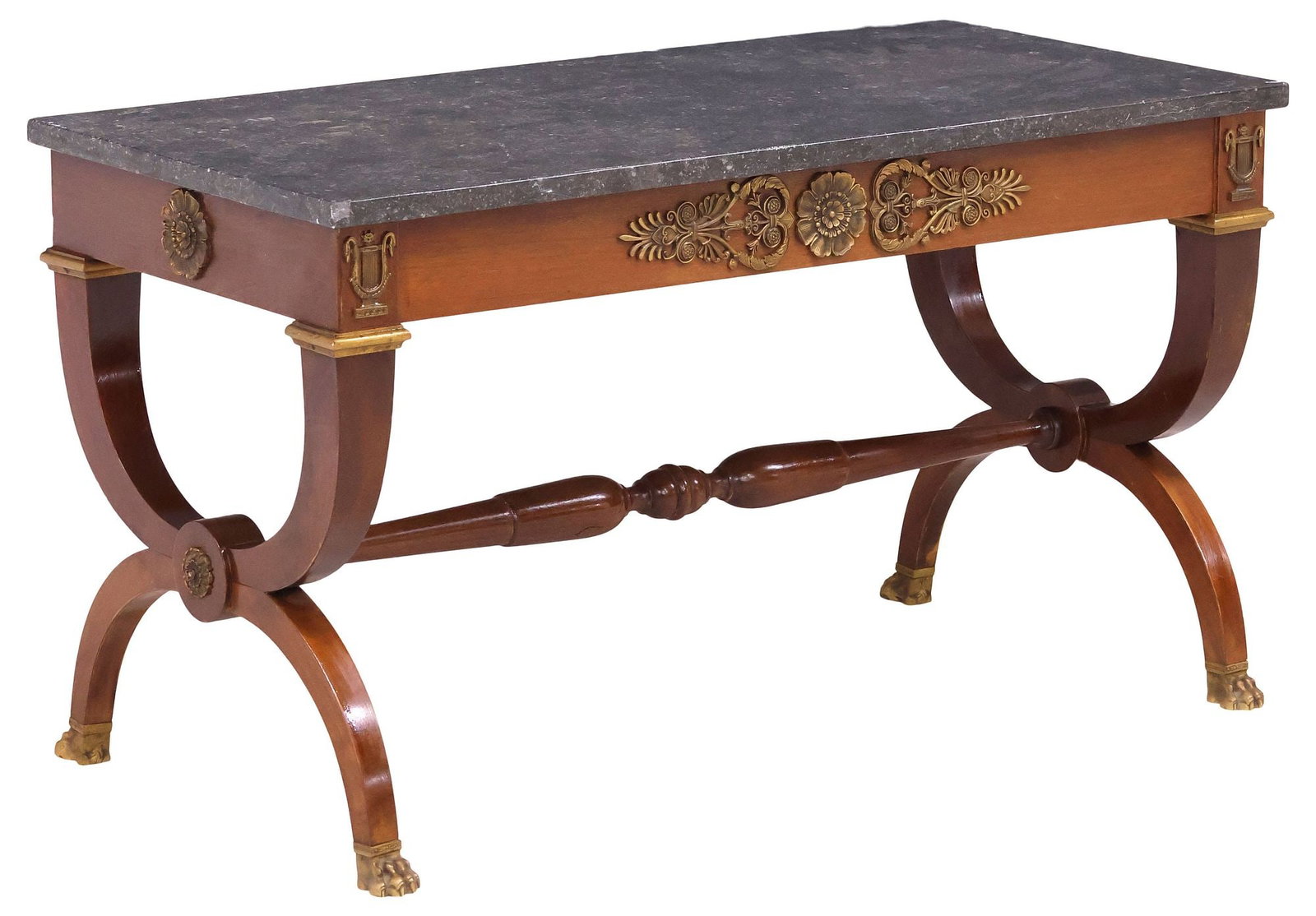 FRENCH EMPIRE STYLE MARBLE-TOP MAHOGANY COFFEE TABLE (1 of 5)
