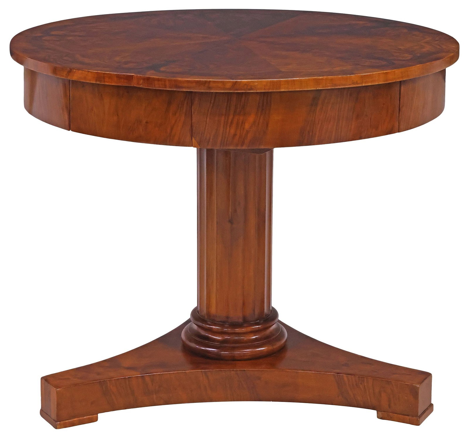 FRENCH EMPIRE STYLE BURLED WALNUT PEDESTAL CENTER TABLE (1 of 4)