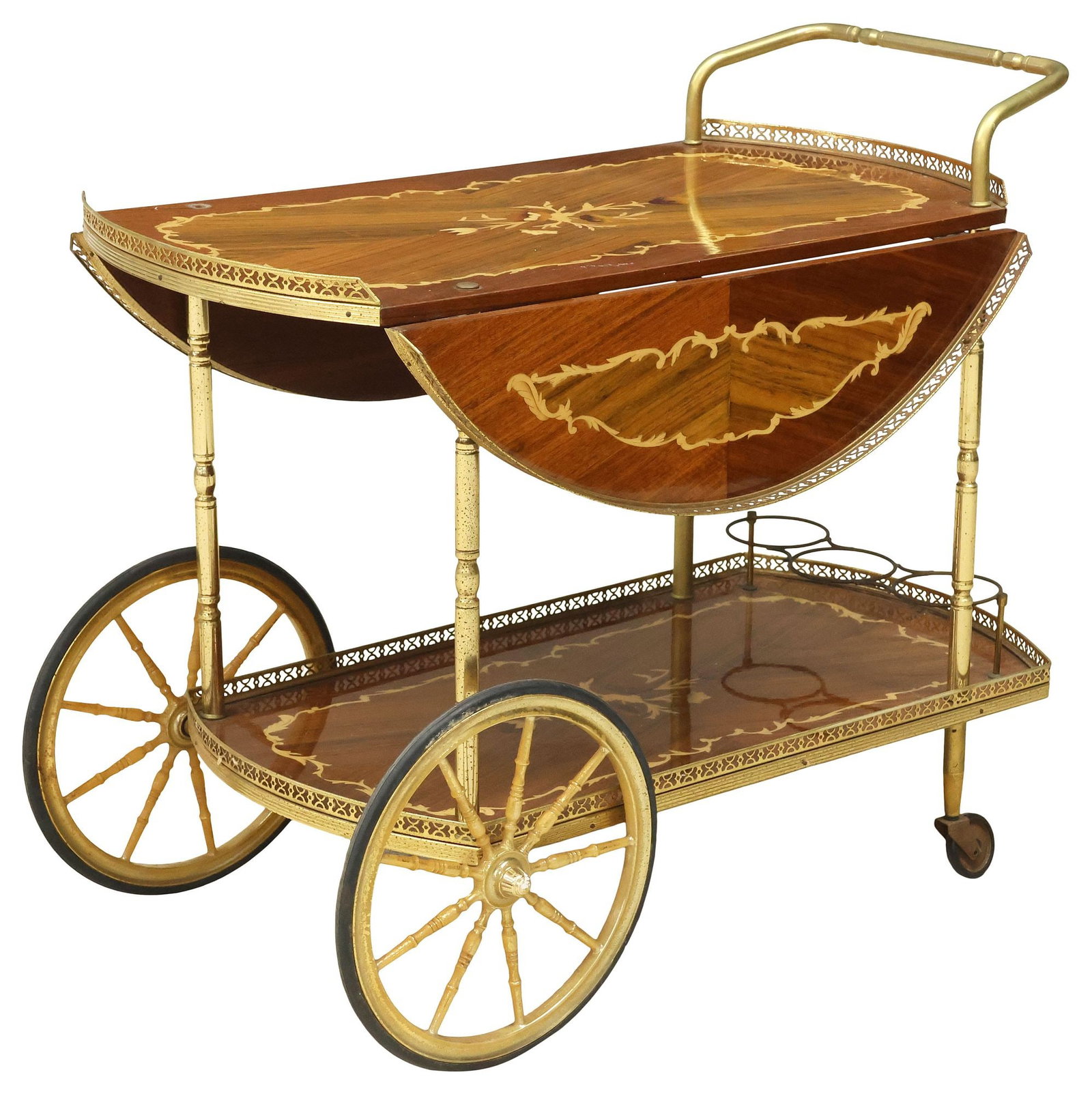ITALIAN MATCHED-VENEER & MARQUETRY TWO-TIER SERVICE / BAR CART (1 of 5)