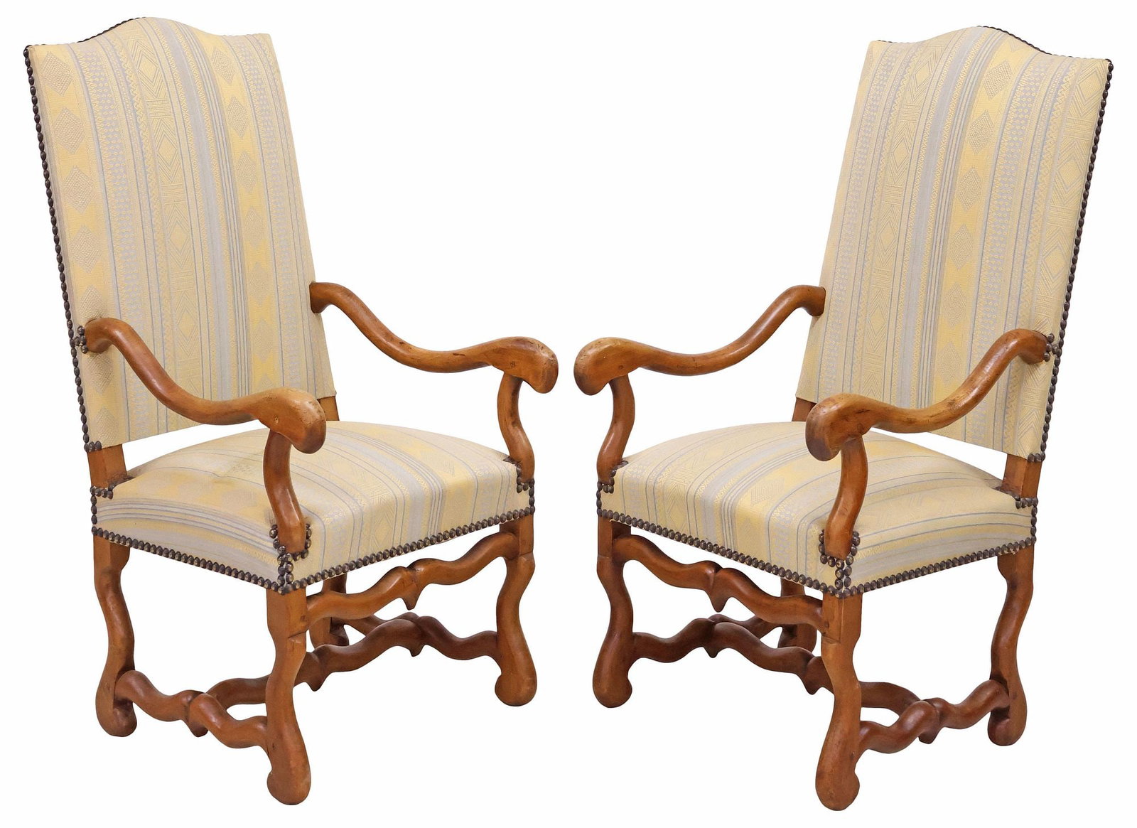 (2) FRENCH LOUIS XIV STYLE UPHOLSTERED WALNUT HIGHBACK ARMCHAIRS (1 of 3)