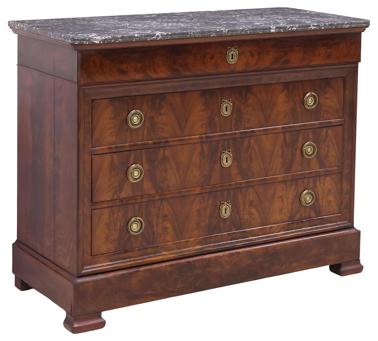 FRENCH LOUIS PHILIPPE PERIOD MARBLE-TOP MAHOGANY 5-DRAWER COMMODE (1 of 6)