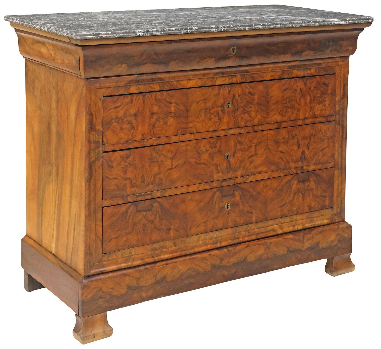 FRENCH LOUIS PHILIPPE PERIOD MARBLE-TOP BURLED WALNUT COMMODE (1 of 5)