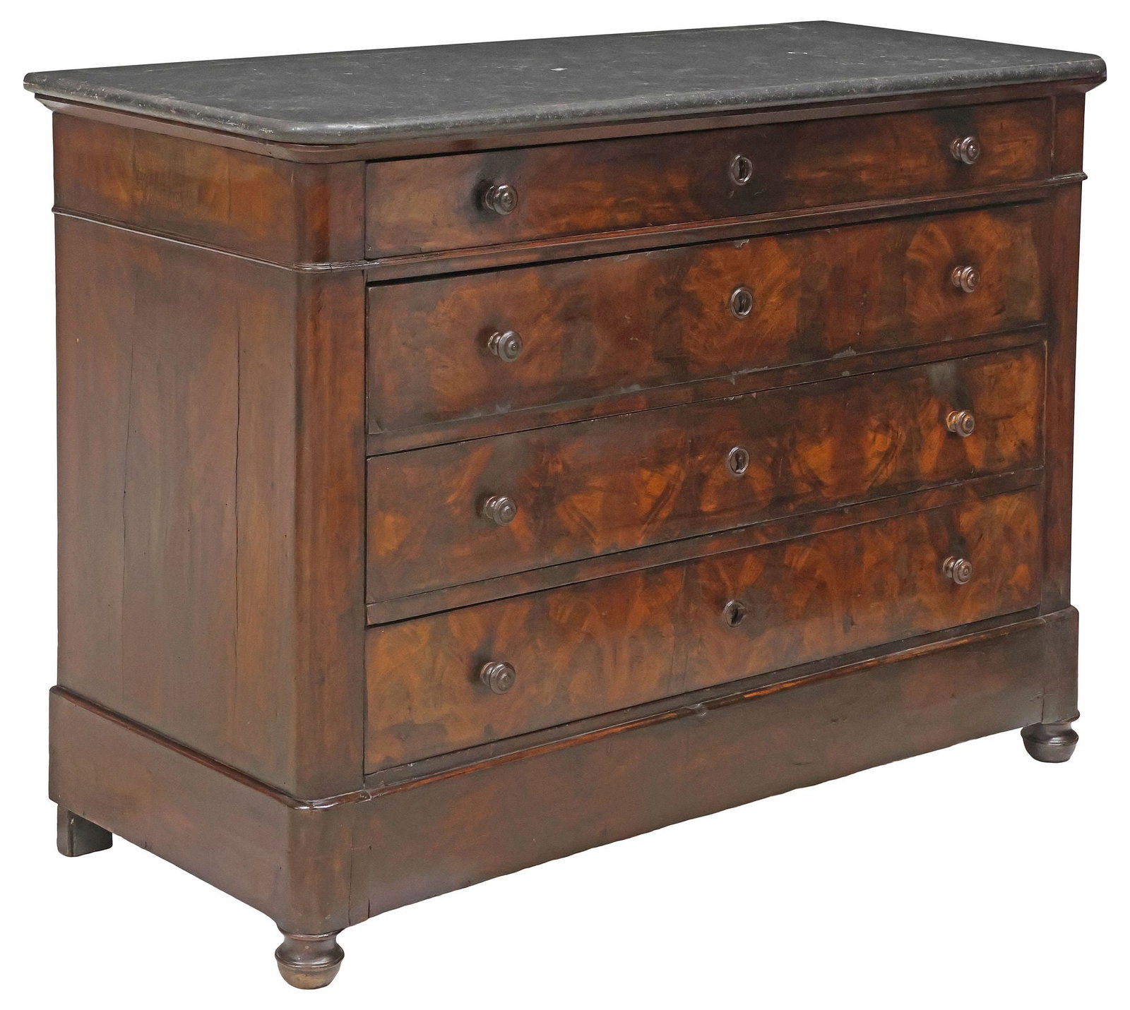 FRENCH LOUIS PHILIPPE PERIOD MARBLE-TOP FLAME MAHOGANY COMMODE (1 of 5)