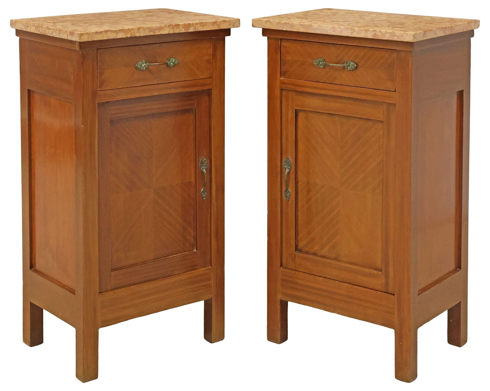 (2) ITALIAN MARBLE-TOP MATCHED VENEER NIGHTSTANDS (1 of 6)