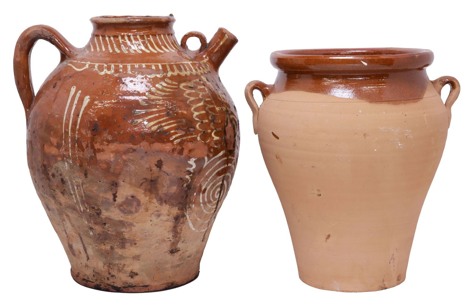 (2) FRENCH PROVINCIAL PARTIAL-GLAZED EARTHENWARE VESSELS (1 of 4)