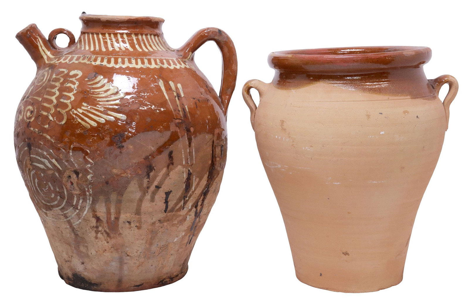 (2) FRENCH PROVINCIAL PARTIAL-GLAZED EARTHENWARE VESSELS - 2