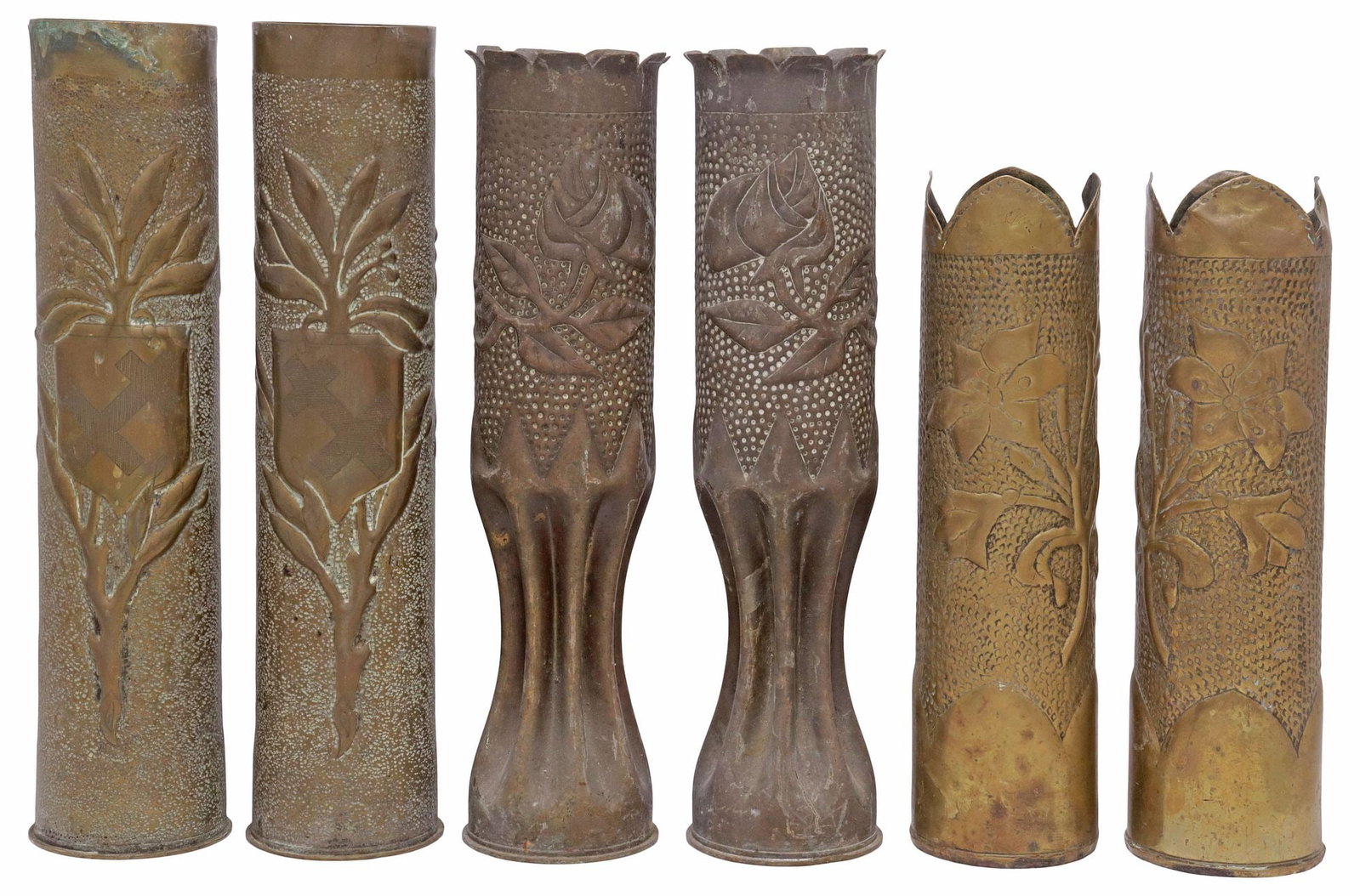 (6) FRENCH WWI-ERA TRENCH ART ARTILLERY SHELL VASES (1 of 3)