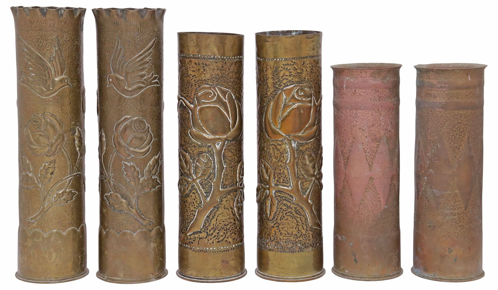 (6) FRENCH WWI-ERA TRENCH ART ARTILLERY SHELL VASES (1 of 3)