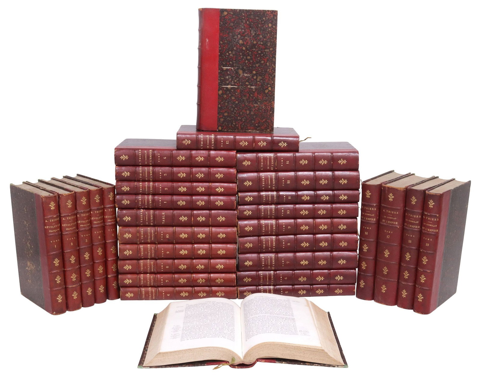 (31) FRENCH LEATHER-BOUND LIBRARY SHELF BOOKS BY MARIE ADOLFE THIERS (1 of 3)