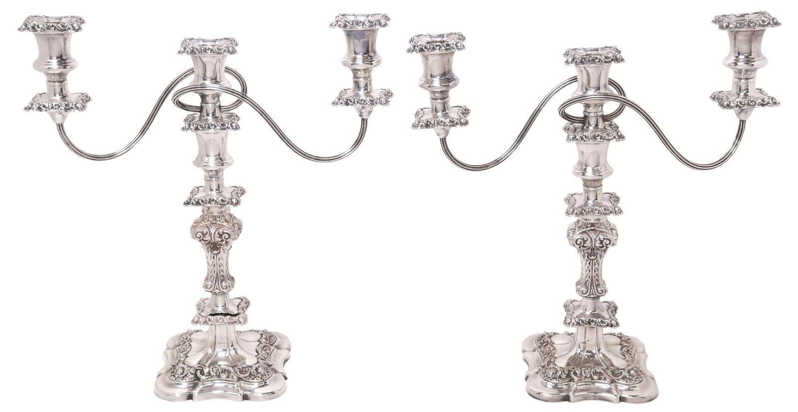(2) ENGLISH ELLIS-BARKER BIRMINGHAM SILVERPLATE 3-LT CANDELABRA (1 of 6)