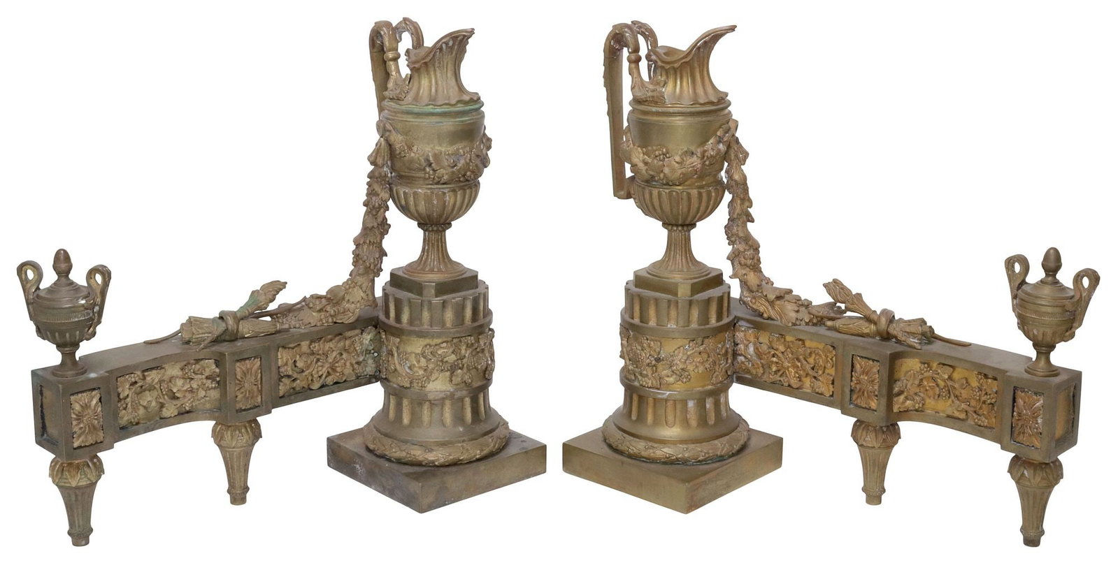 (2) HENRI VIAN (FRENCH, D.1905) LOUIS XVI STYLE BRONZE FIREPLACE CHENETS / ANDIRONS (1 of 6)