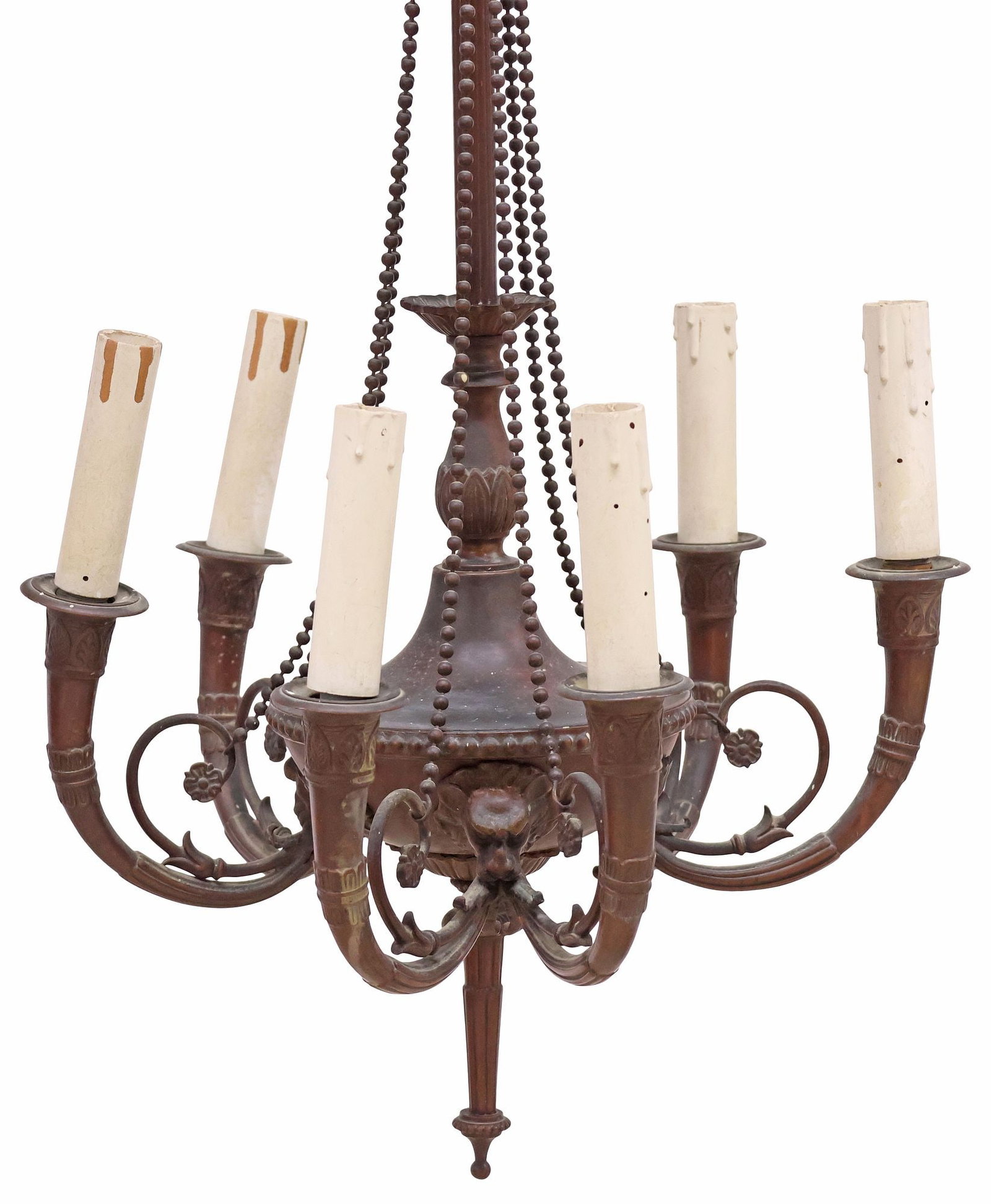 NEOCLASSICAL STYLE PATINATED METAL 6-LIGHT CHANDELIER (1 of 4)