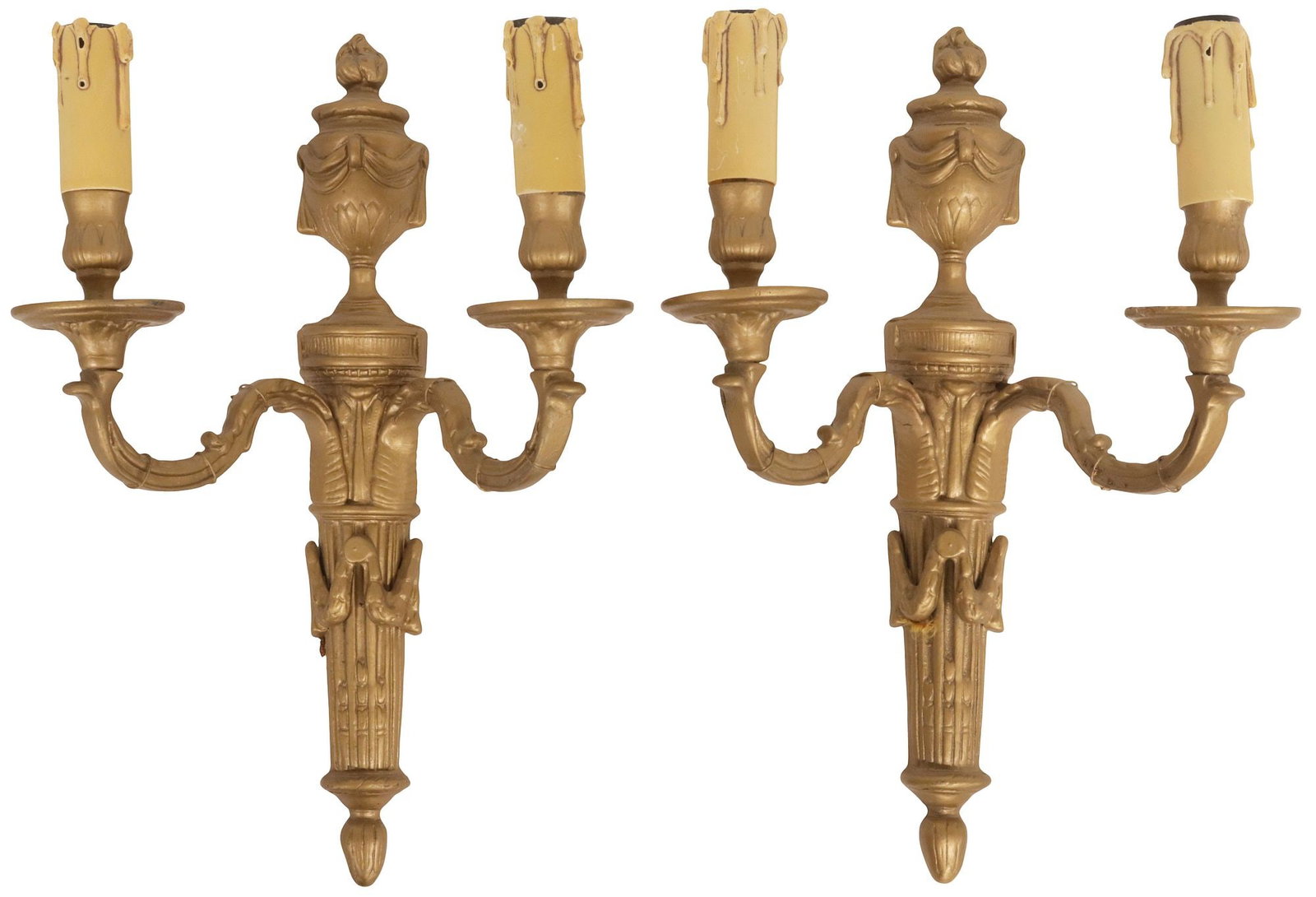 (2) FRENCH LOUIS XVI STYLE GILT-PAINTED METAL 2-LIGHT WALL SCONCES (1 of 3)